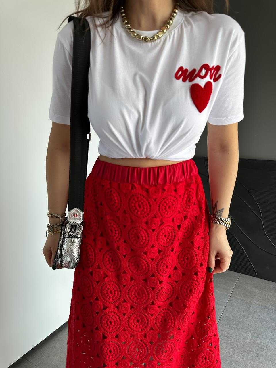 Beyaz Kalpli Amour Tshirt