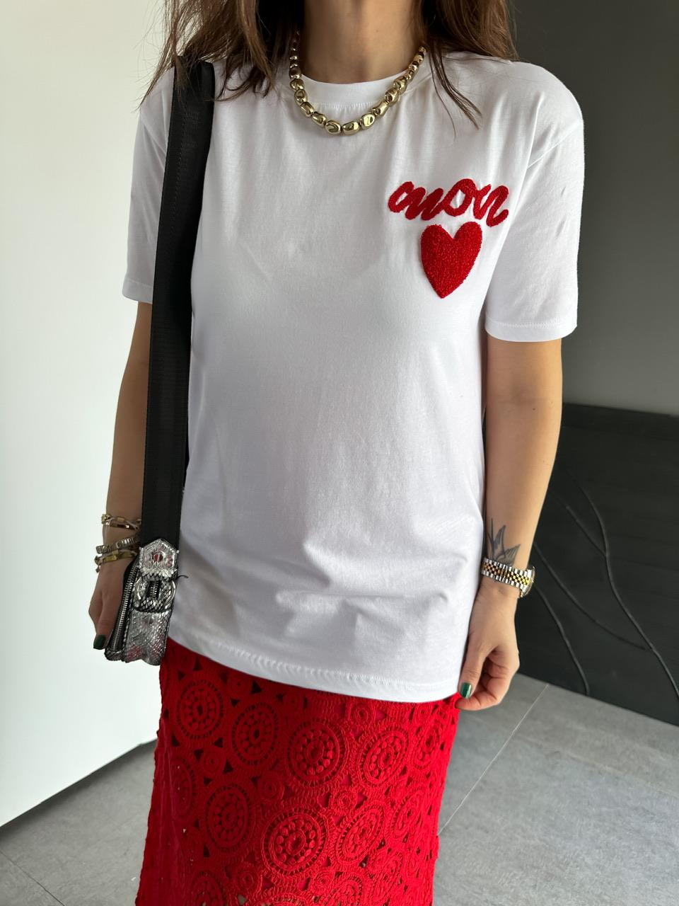 Beyaz Kalpli Amour Tshirt