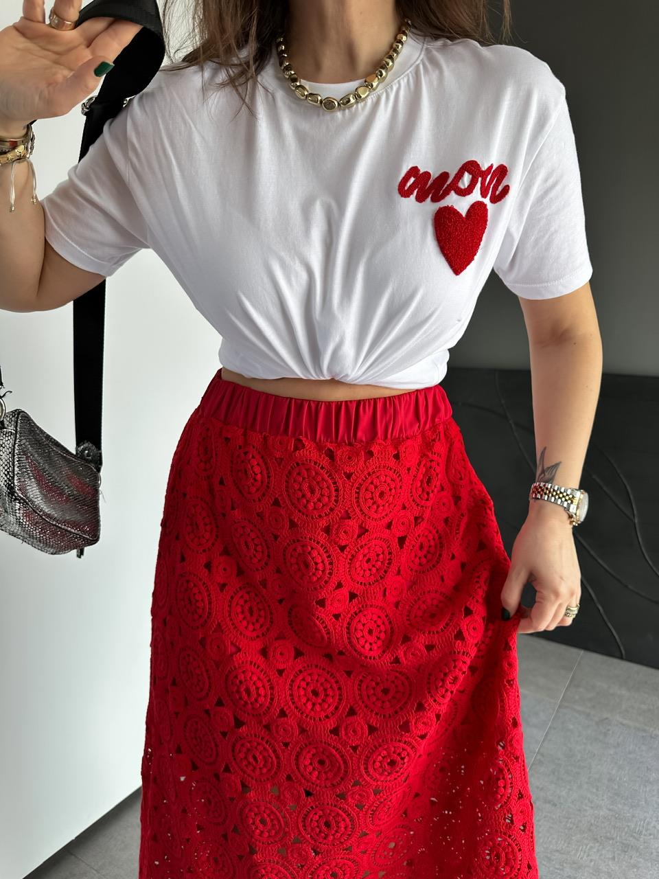 Beyaz Kalpli Amour Tshirt