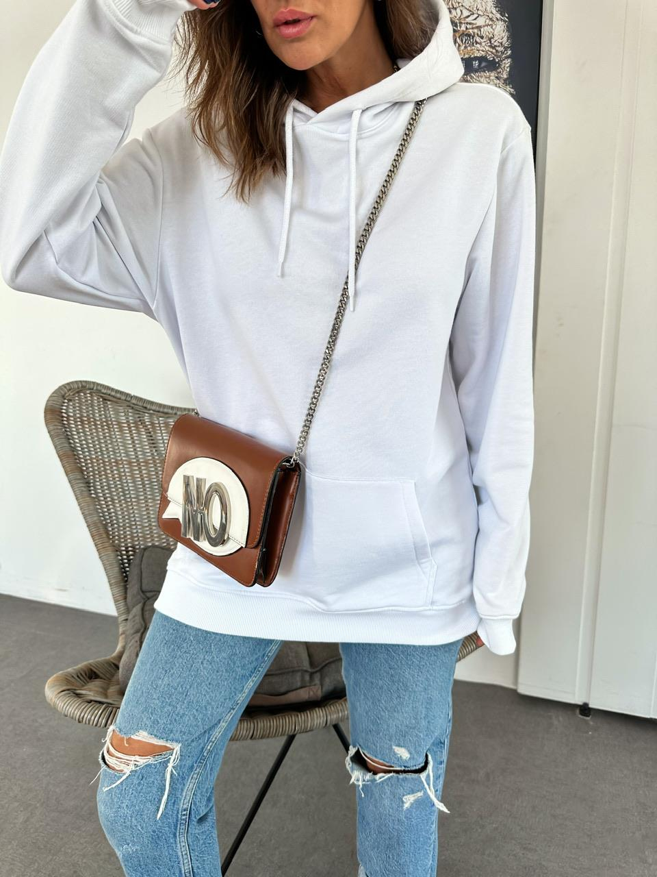 Beyaz Kapşonlu Cotton  Sweatshirt