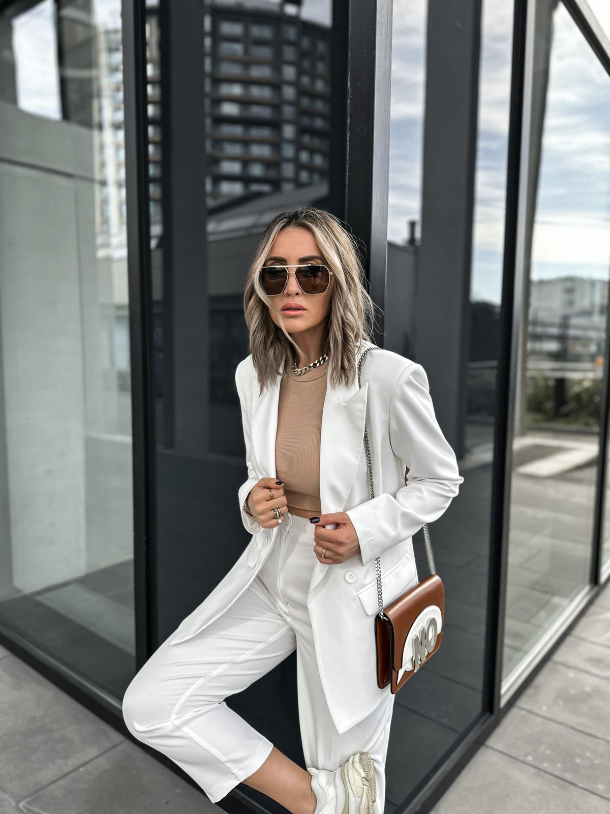 Beyaz Kruvaze  Blazer Ceket