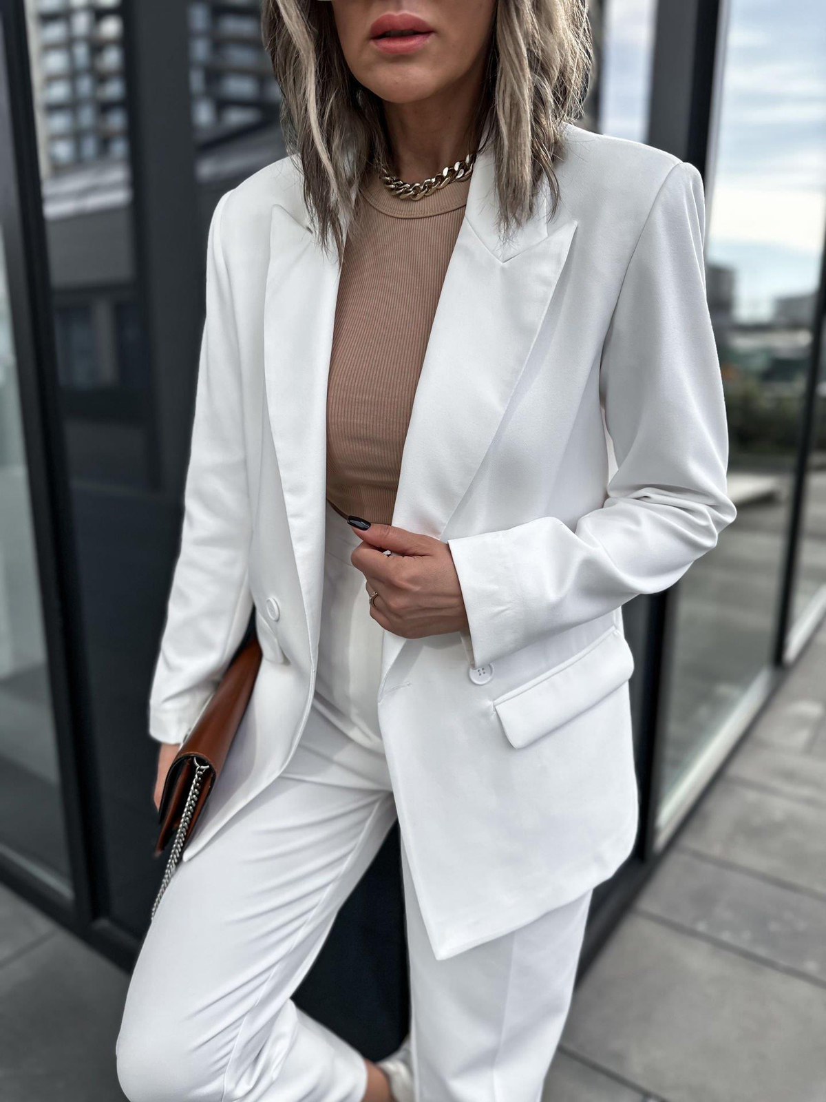 Beyaz Kruvaze  Blazer Ceket
