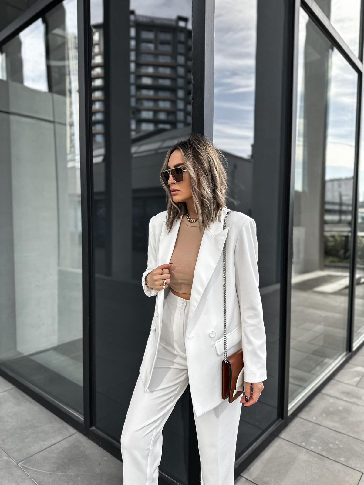 Beyaz Kruvaze  Blazer Ceket