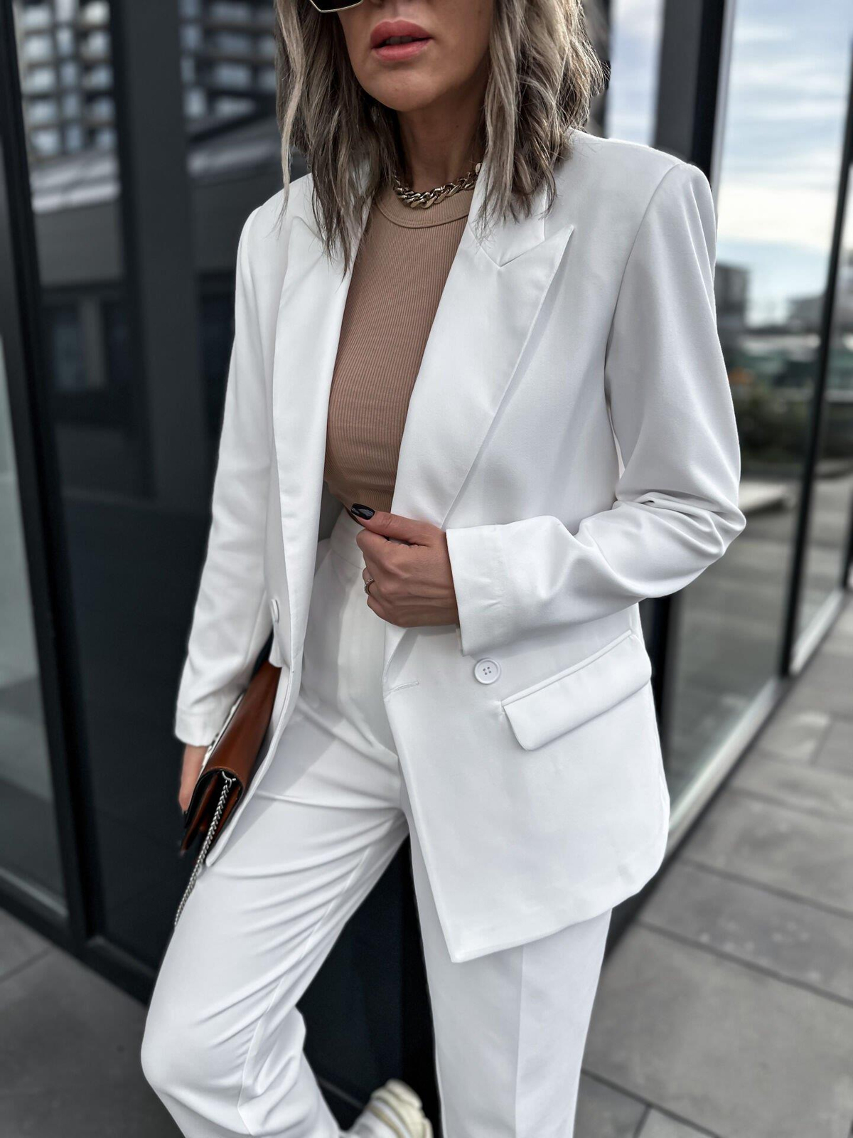 Beyaz Kruvaze  Blazer Ceket