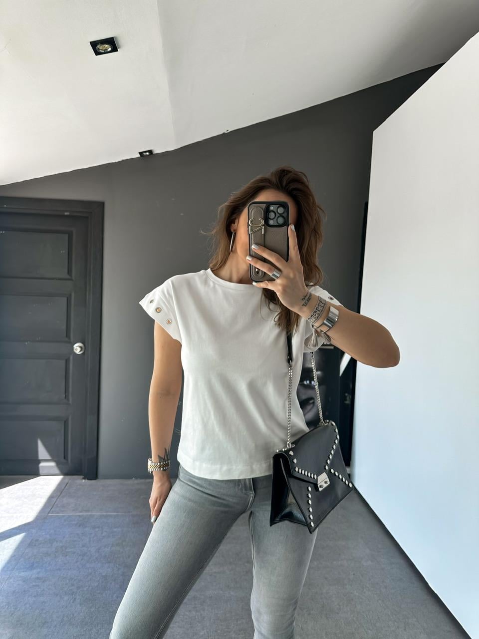 Beyaz Kuş Gözlü Cotton Tshirt