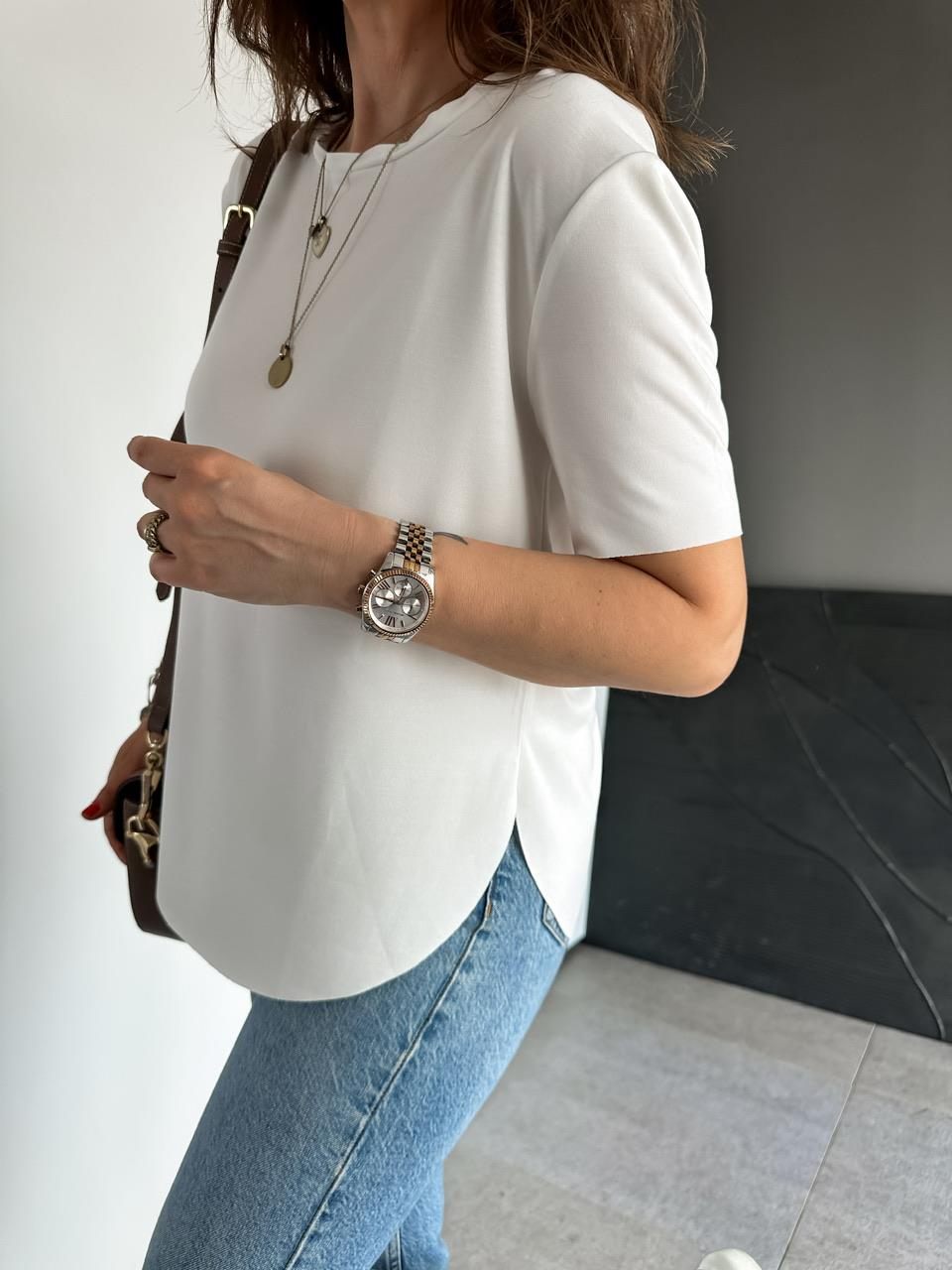 Beyaz Lazer Kesim Modal Tshirt
