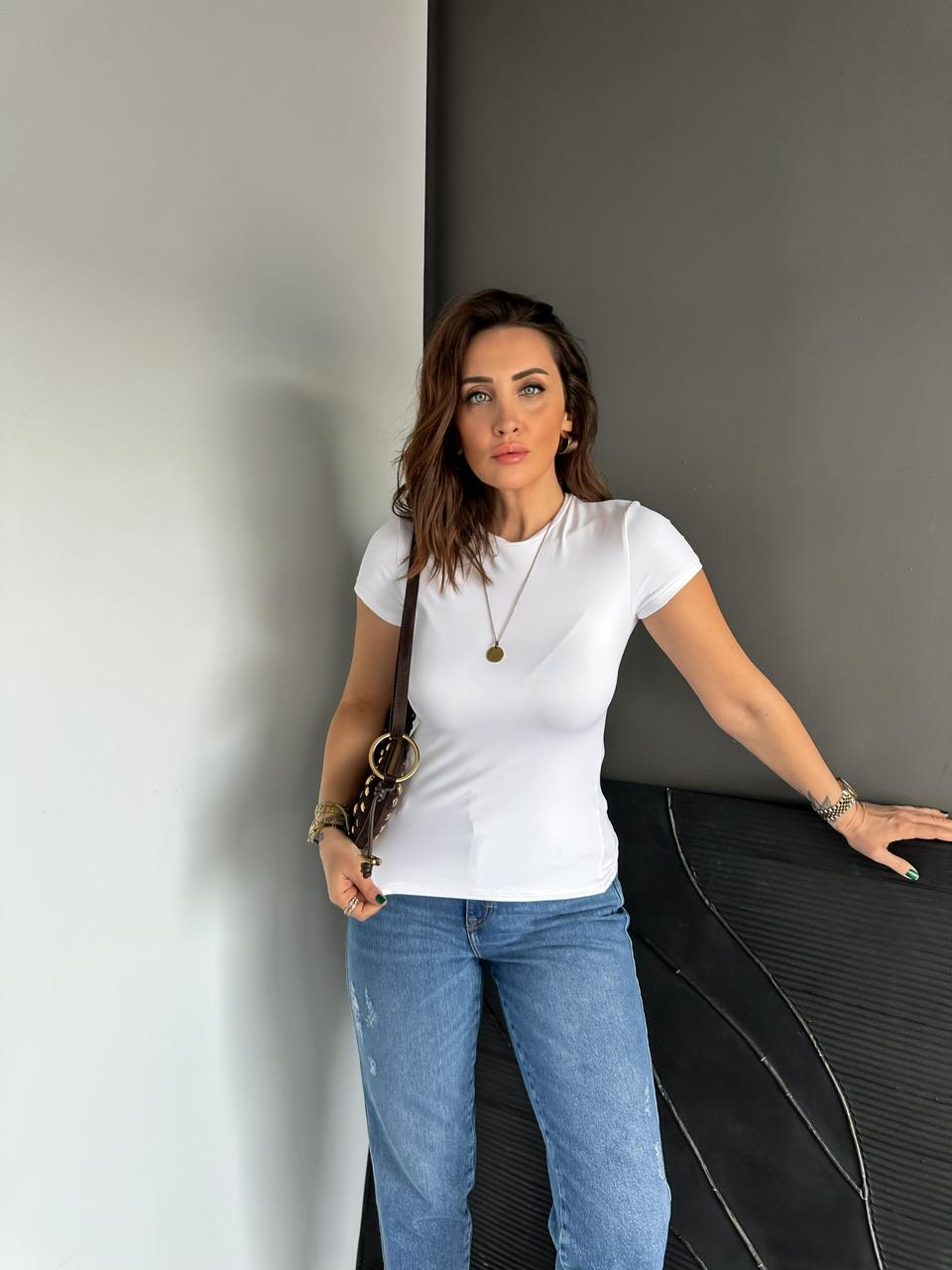 Beyaz Likralı Cotton Orijinal Tshirt