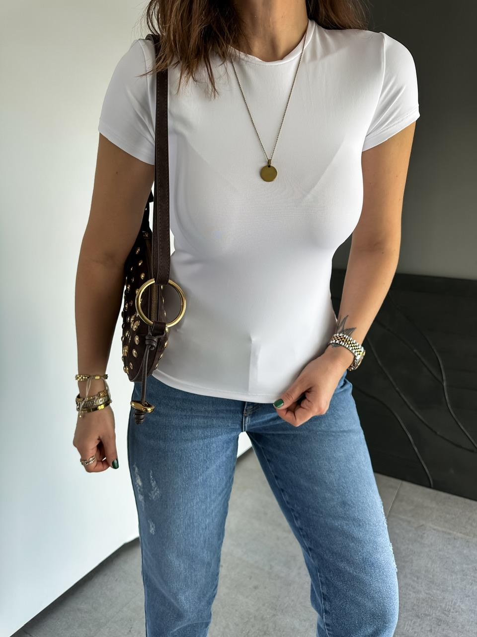 Beyaz Likralı Cotton Orijinal Tshirt