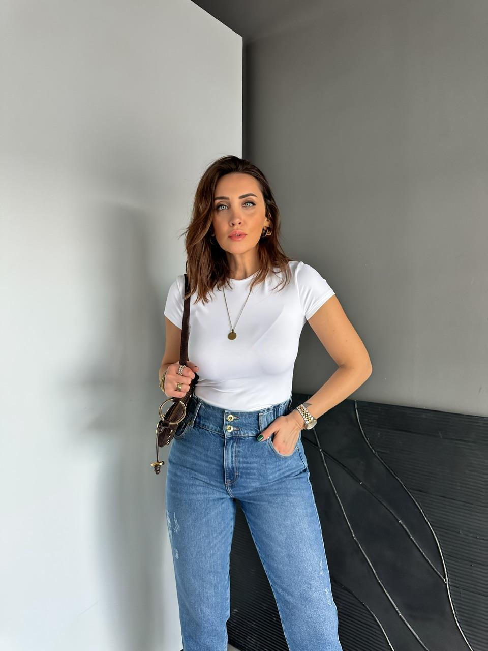 Beyaz Likralı Cotton Orijinal Tshirt