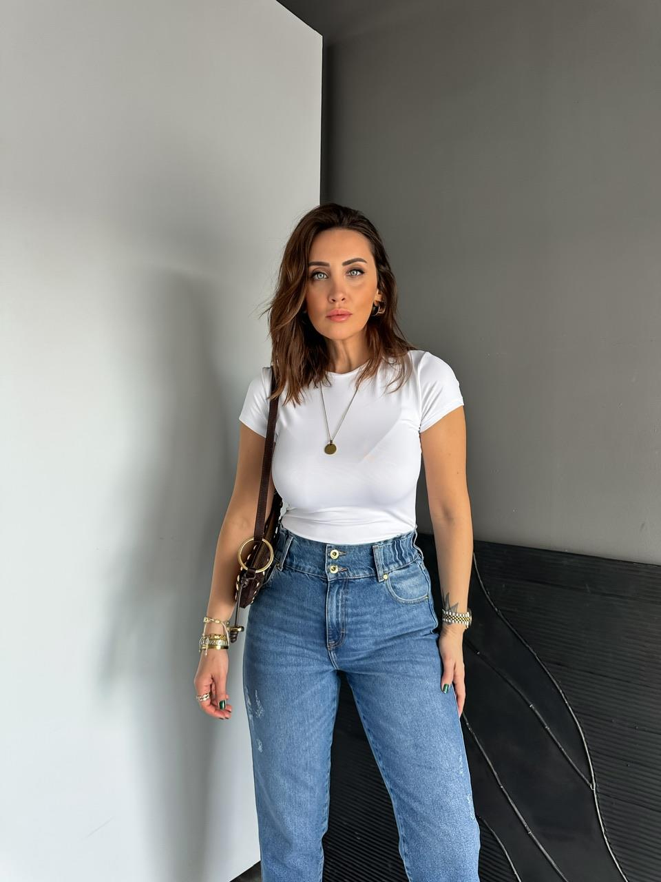 Beyaz Likralı Cotton Orijinal Tshirt