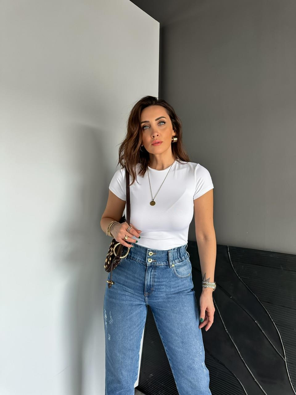 Beyaz Likralı Cotton Orijinal Tshirt