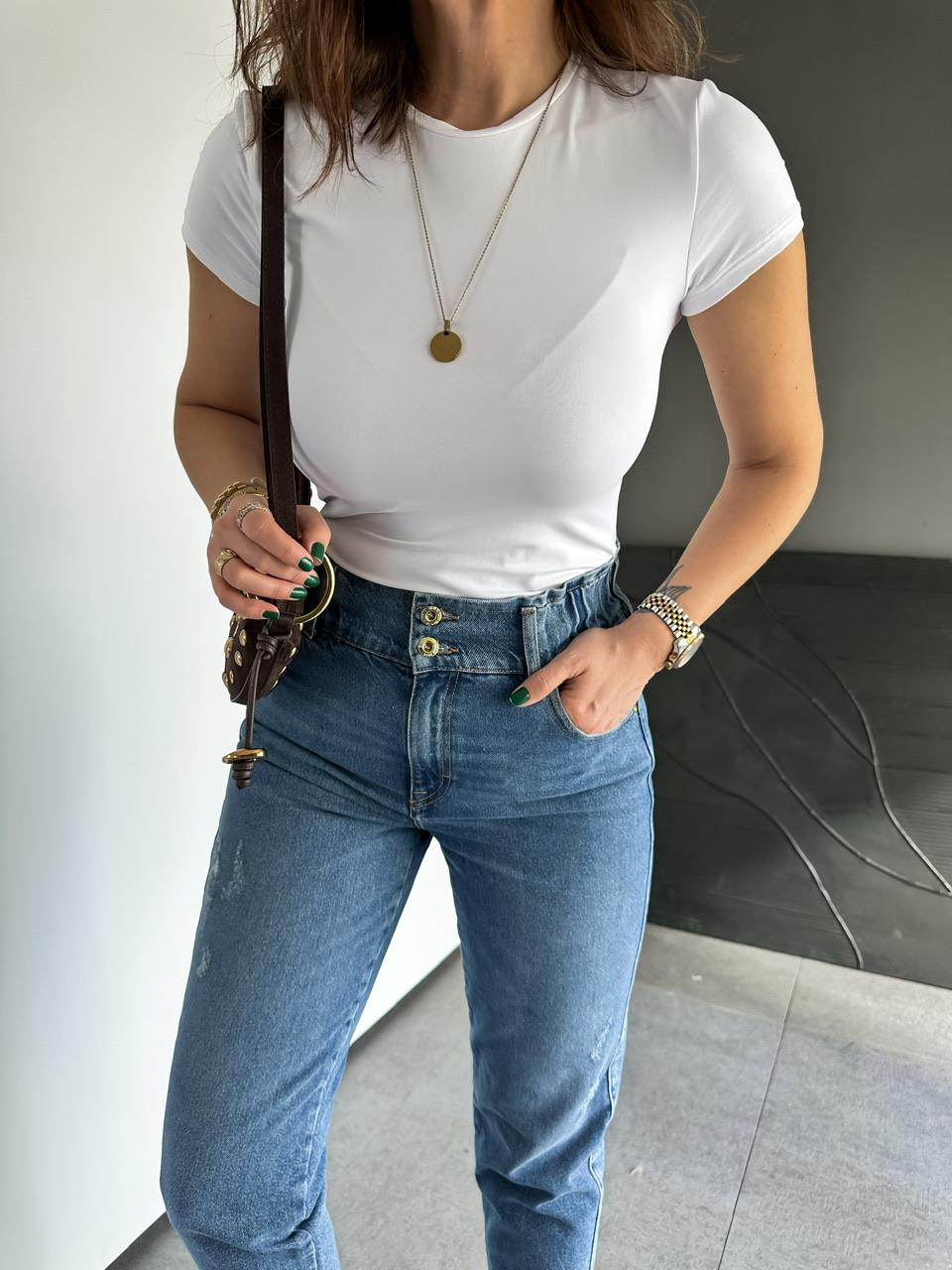 Beyaz Likralı Cotton Orijinal Tshirt