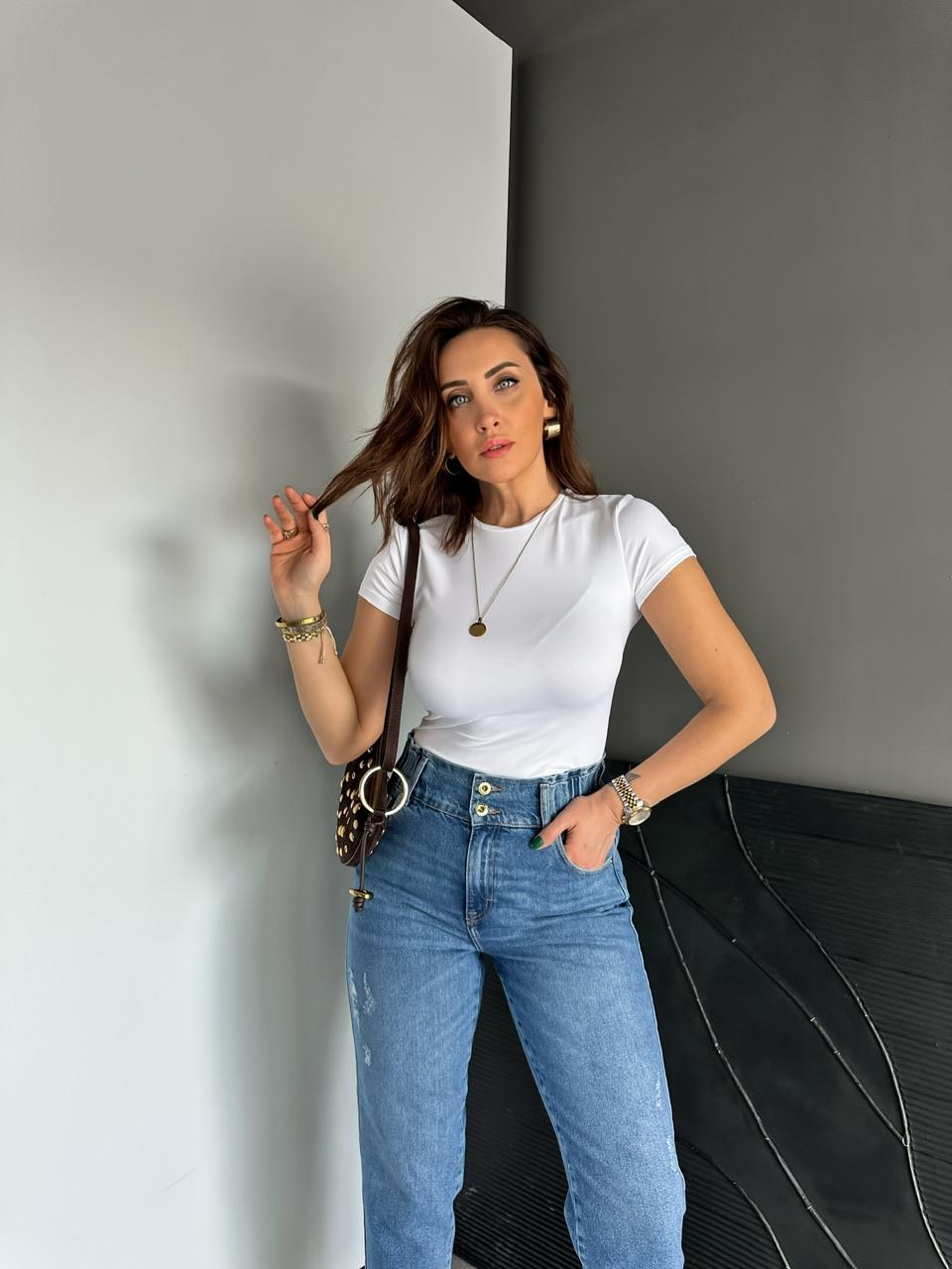 Beyaz Likralı Cotton Orijinal Tshirt