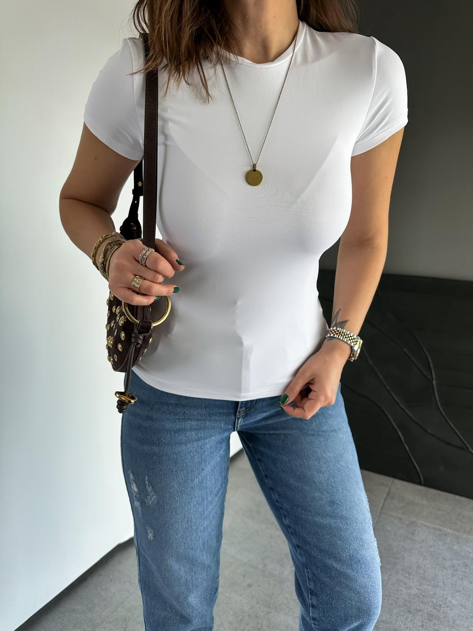 Beyaz Likralı Cotton Orijinal Tshirt