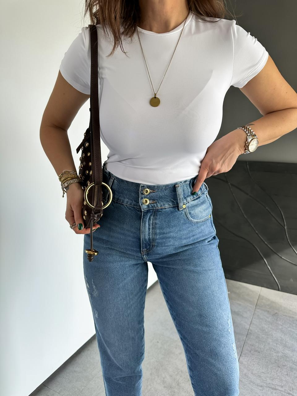 Beyaz Likralı Cotton Orijinal Tshirt