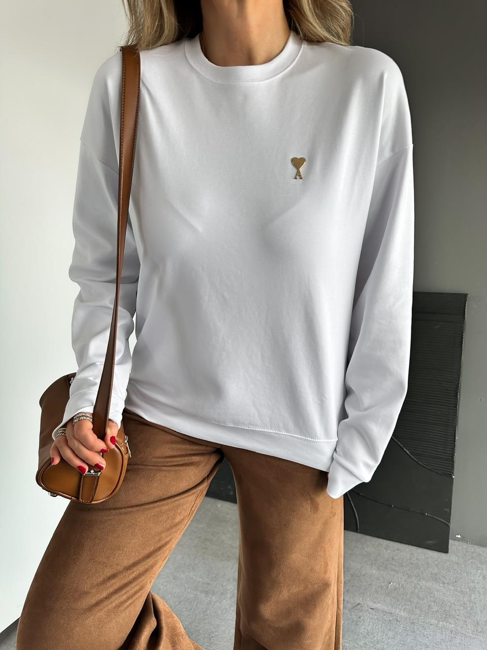 Beyaz Logolu Marka Model Sweatshirt