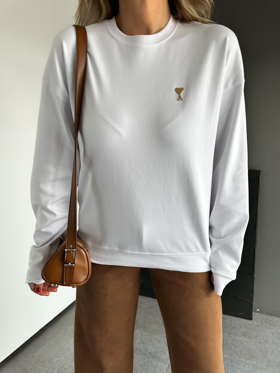 Beyaz Logolu Marka Model Sweatshirt