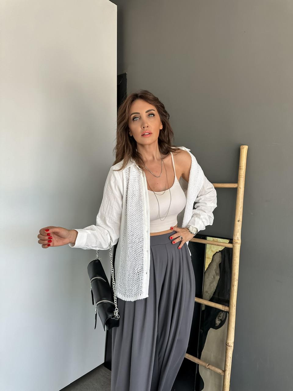 Beyaz Merserize Detaylı Gömlek