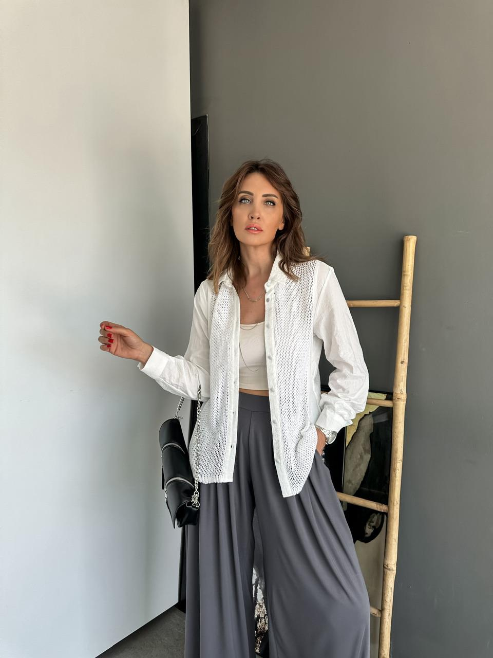 Beyaz Merserize Detaylı Gömlek