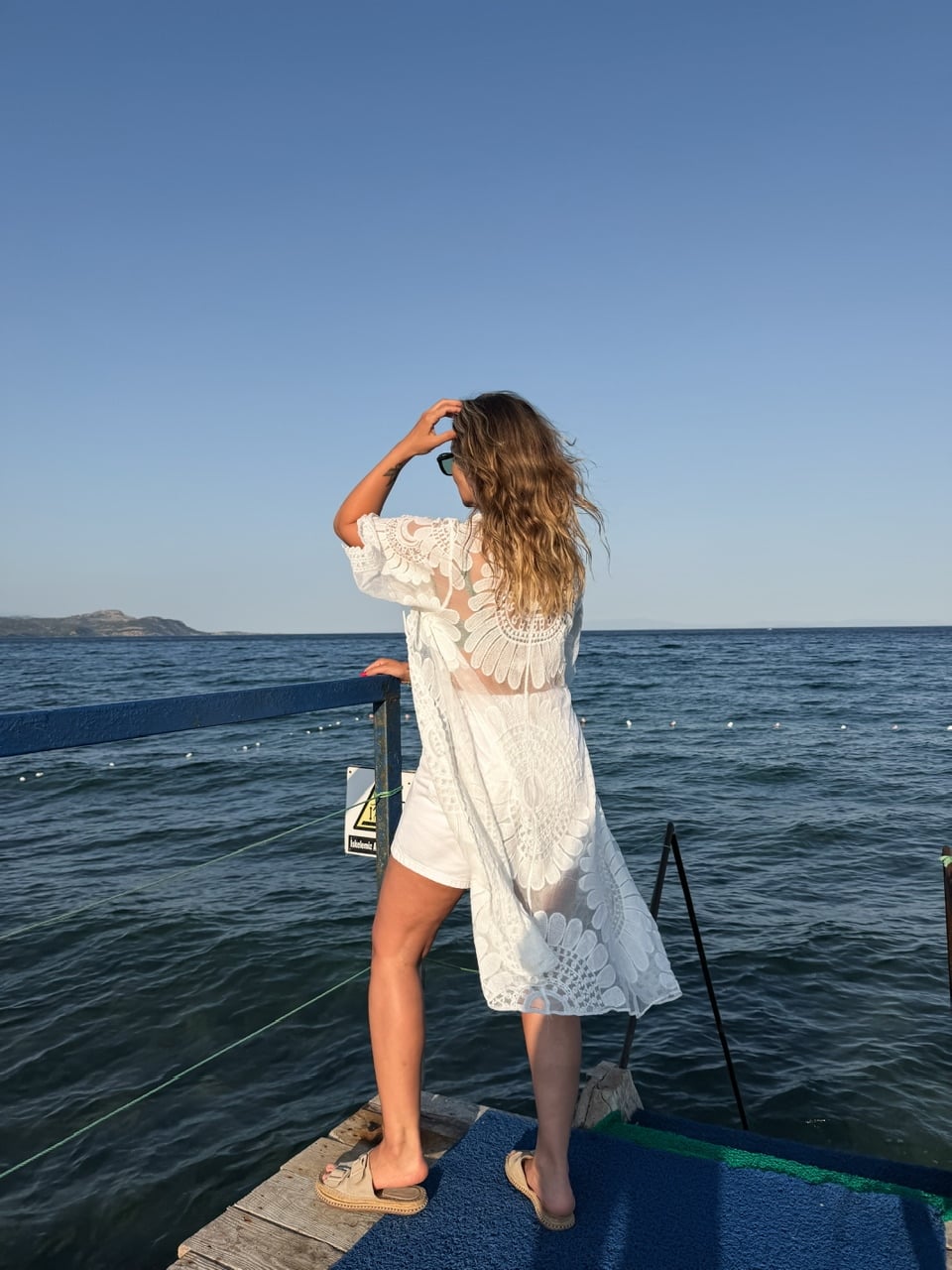 Beyaz Motifli Bohem Kimono 