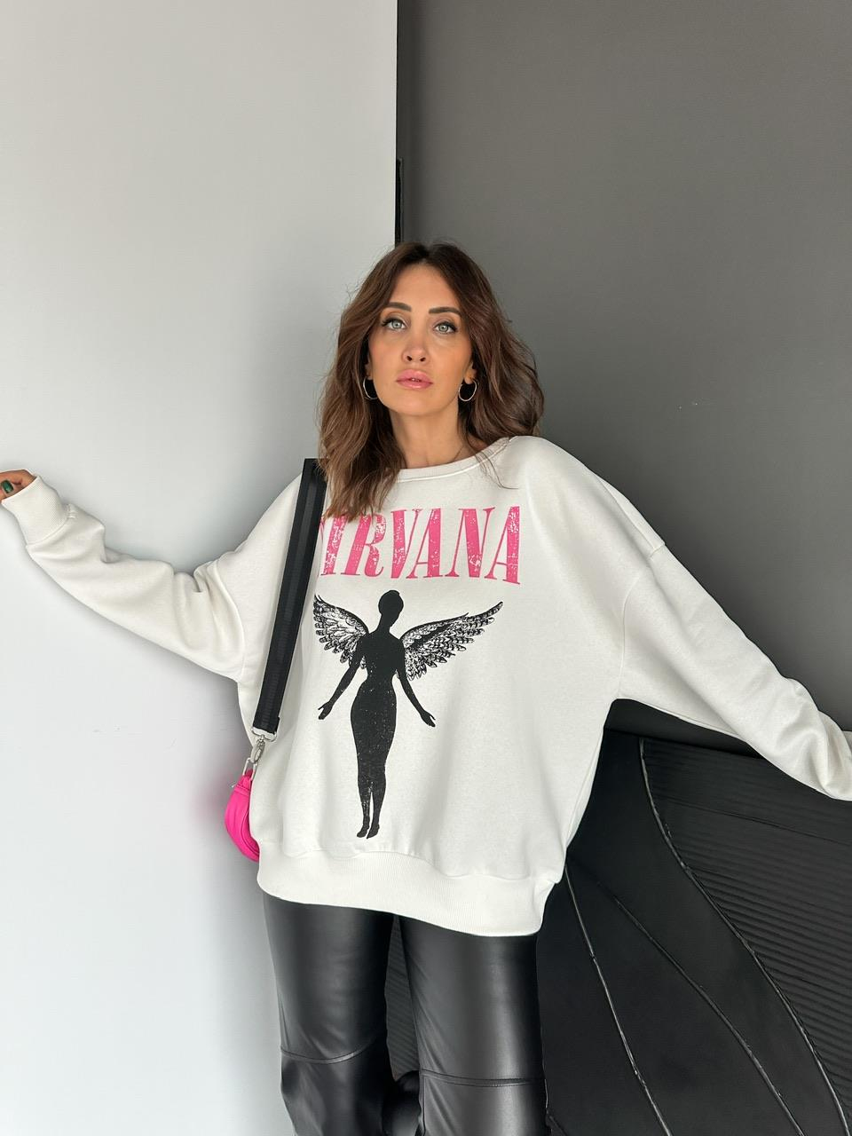Beyaz Nirvana Sweatshirt
