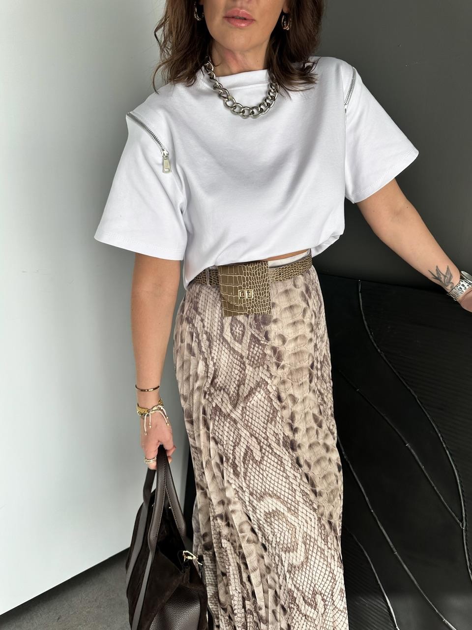 Beyaz Omuzları Fermuarlı Cotton Tshirt