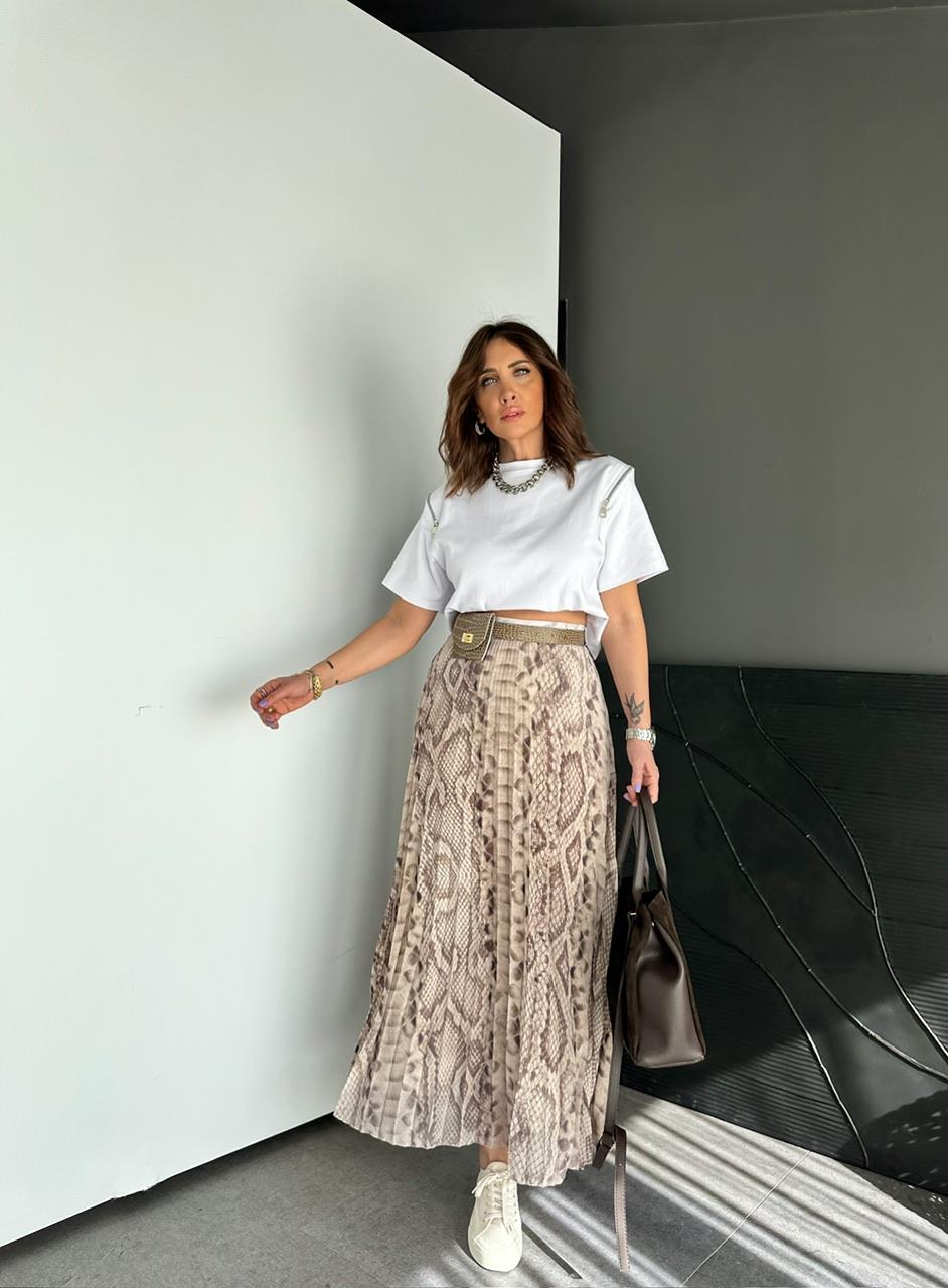 Beyaz Omuzları Fermuarlı Cotton Tshirt