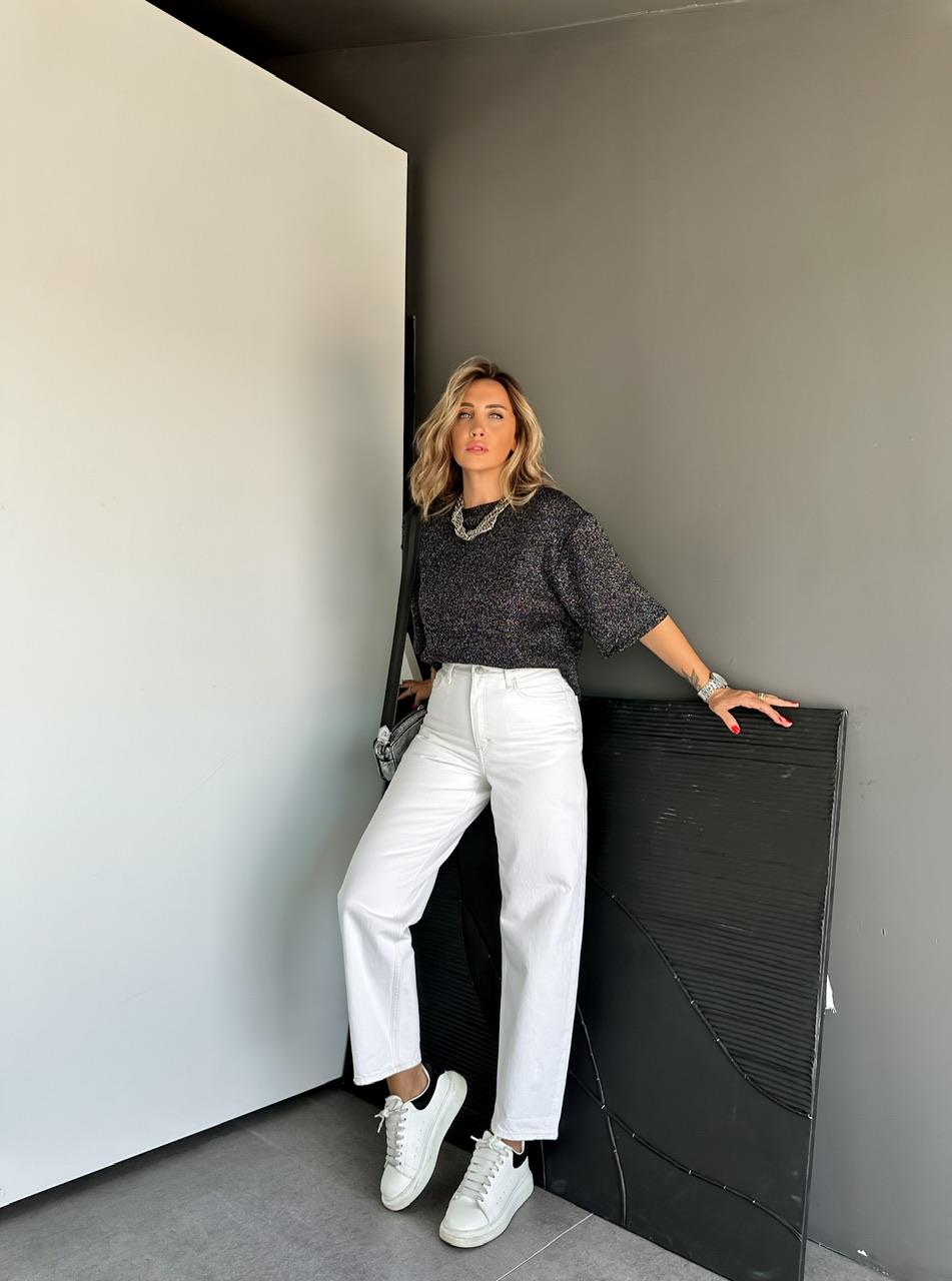 Beyaz Orijinal Mom Fit Jean