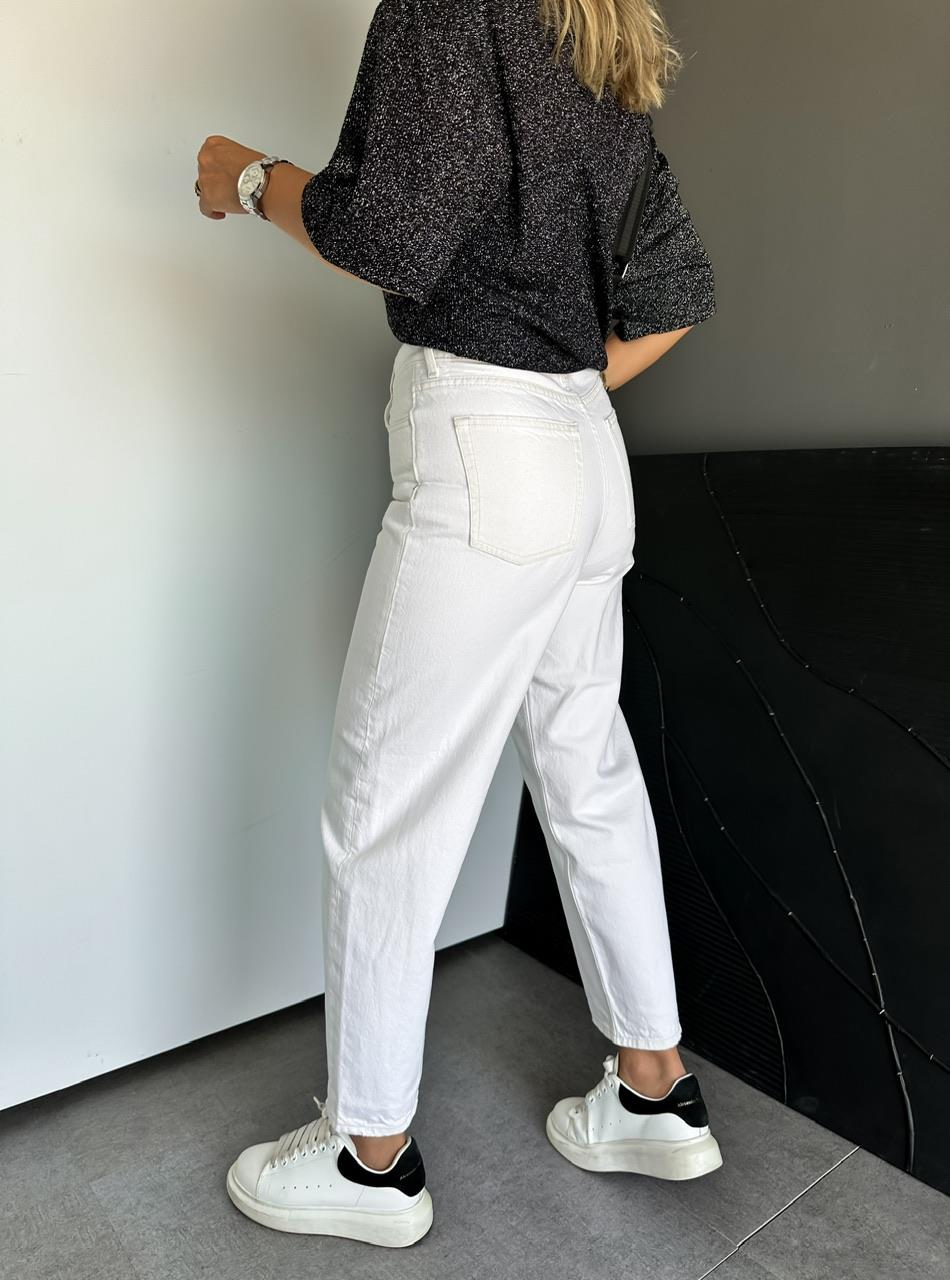 Beyaz Orijinal Mom Fit Jean
