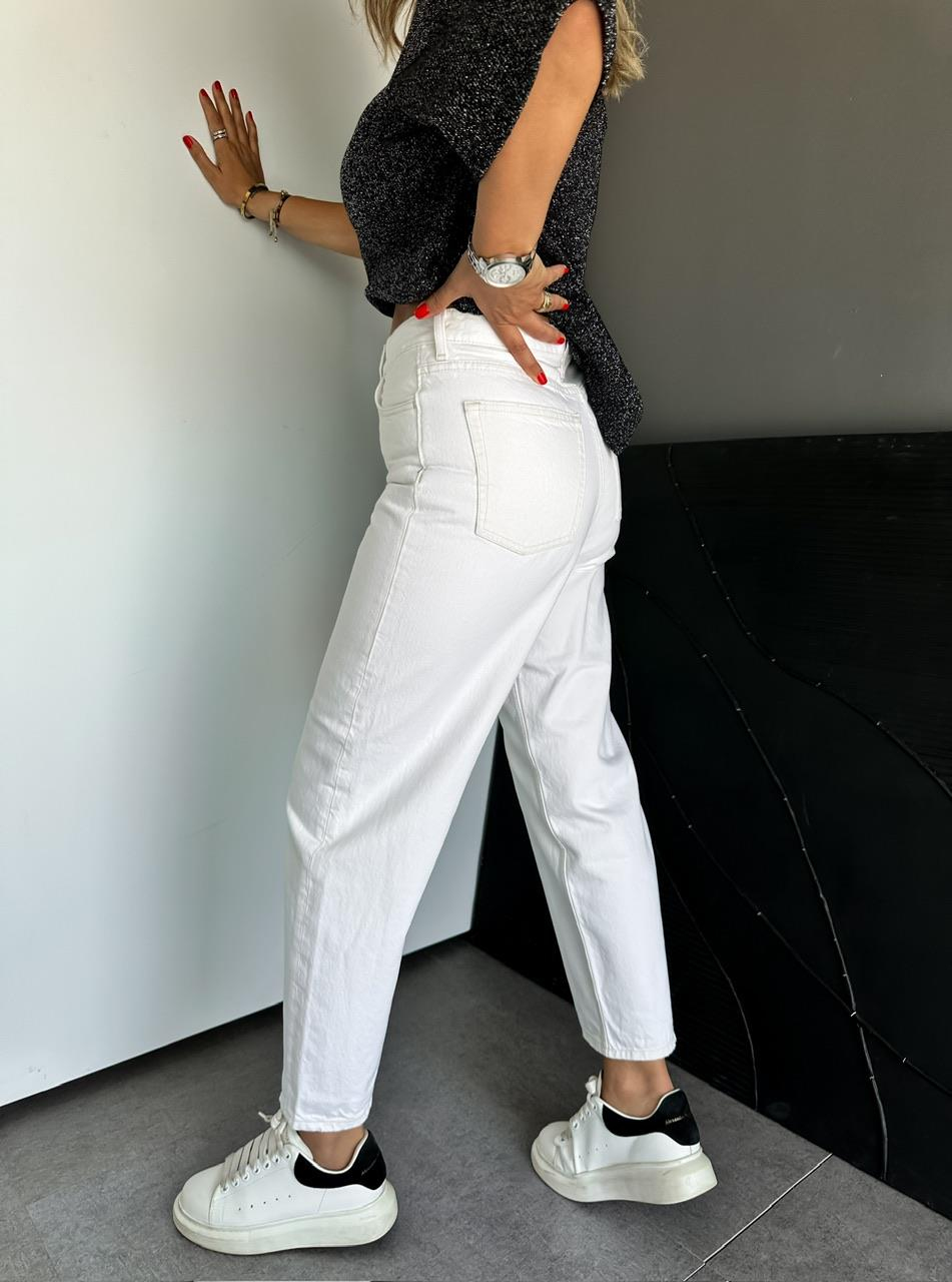 Beyaz Orijinal Mom Fit Jean