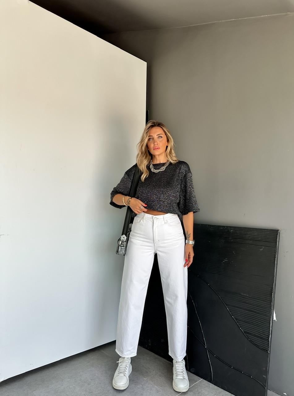 Beyaz Orijinal Mom Fit Jean
