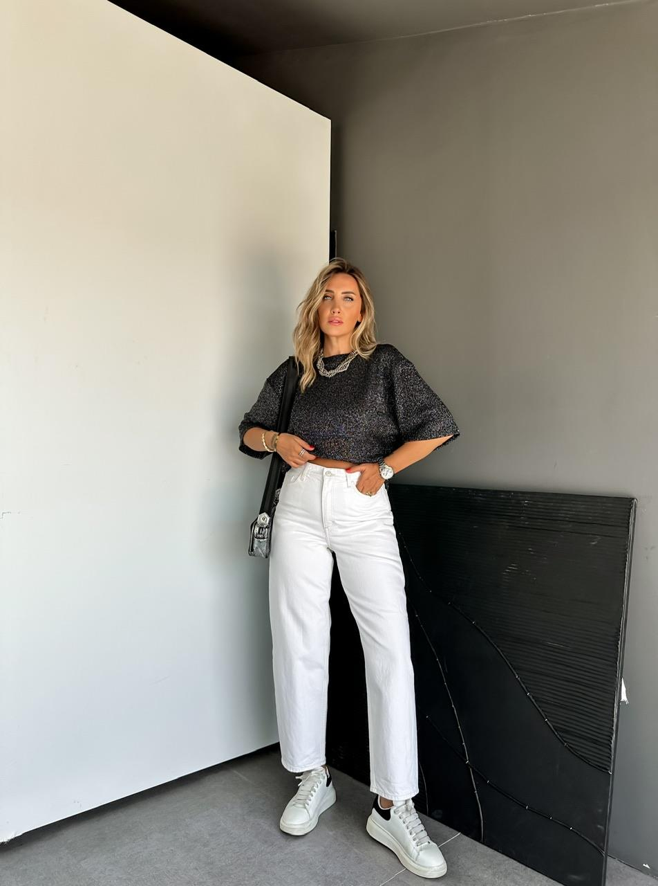 Beyaz Orijinal Mom Fit Jean