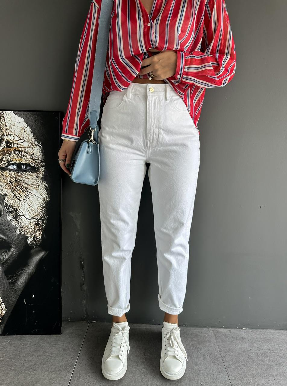Beyaz Orijinal Mom Jean