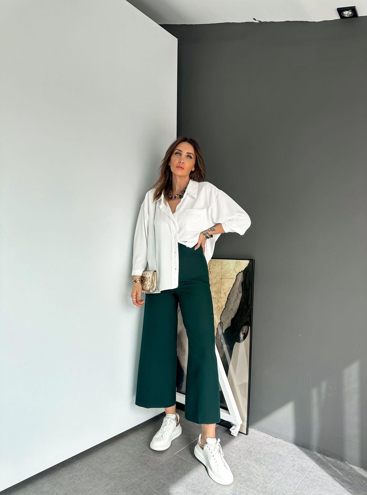 Beyaz Pamuk Saten Oversize Gömlek