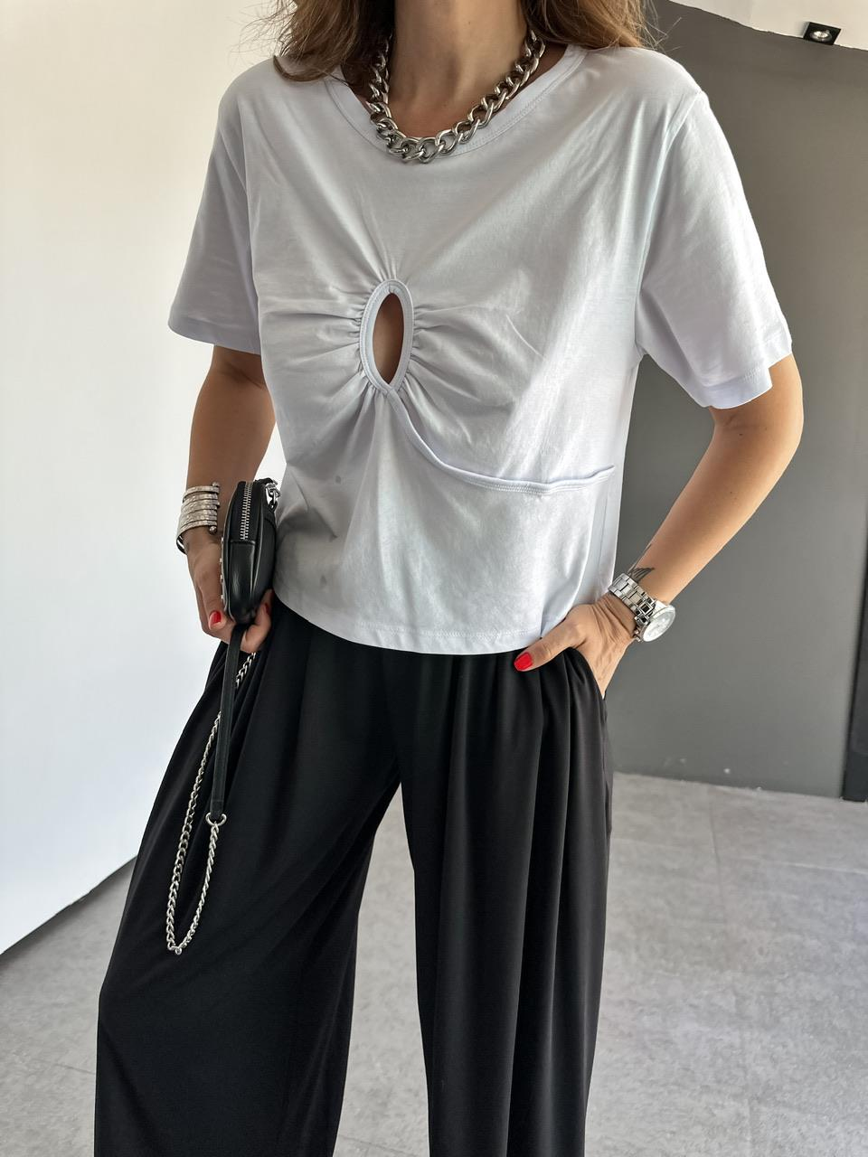 Beyaz Pencere Detaylı Cotton Tshirt