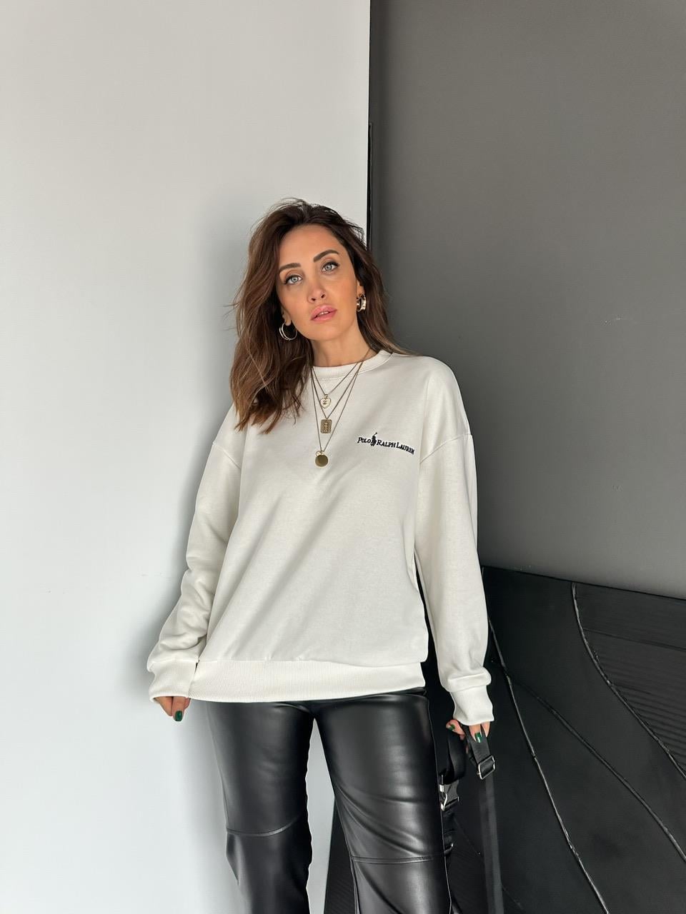 Beyaz Polo Yaka Sweatshirt