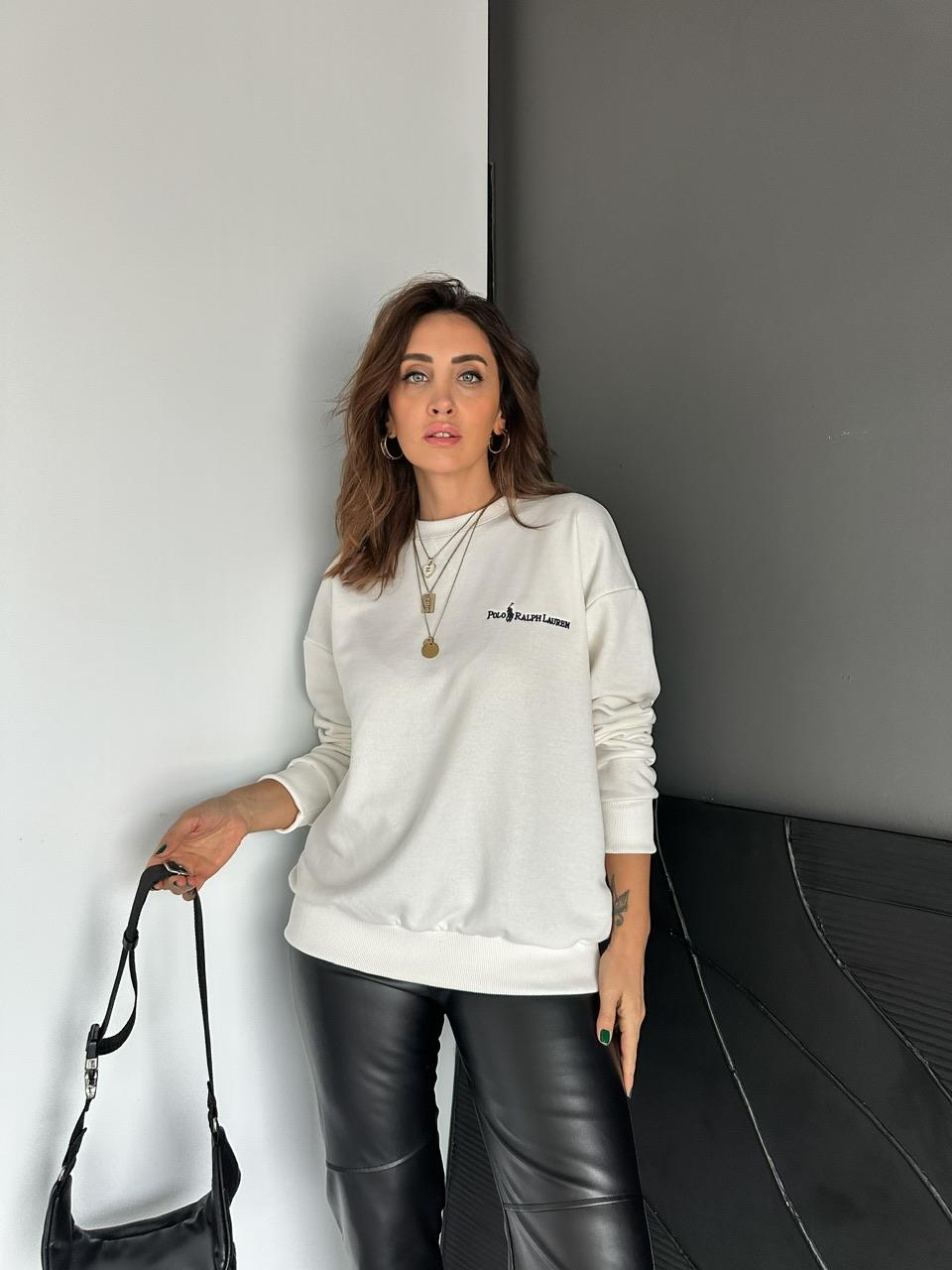 Beyaz Polo Yaka Sweatshirt