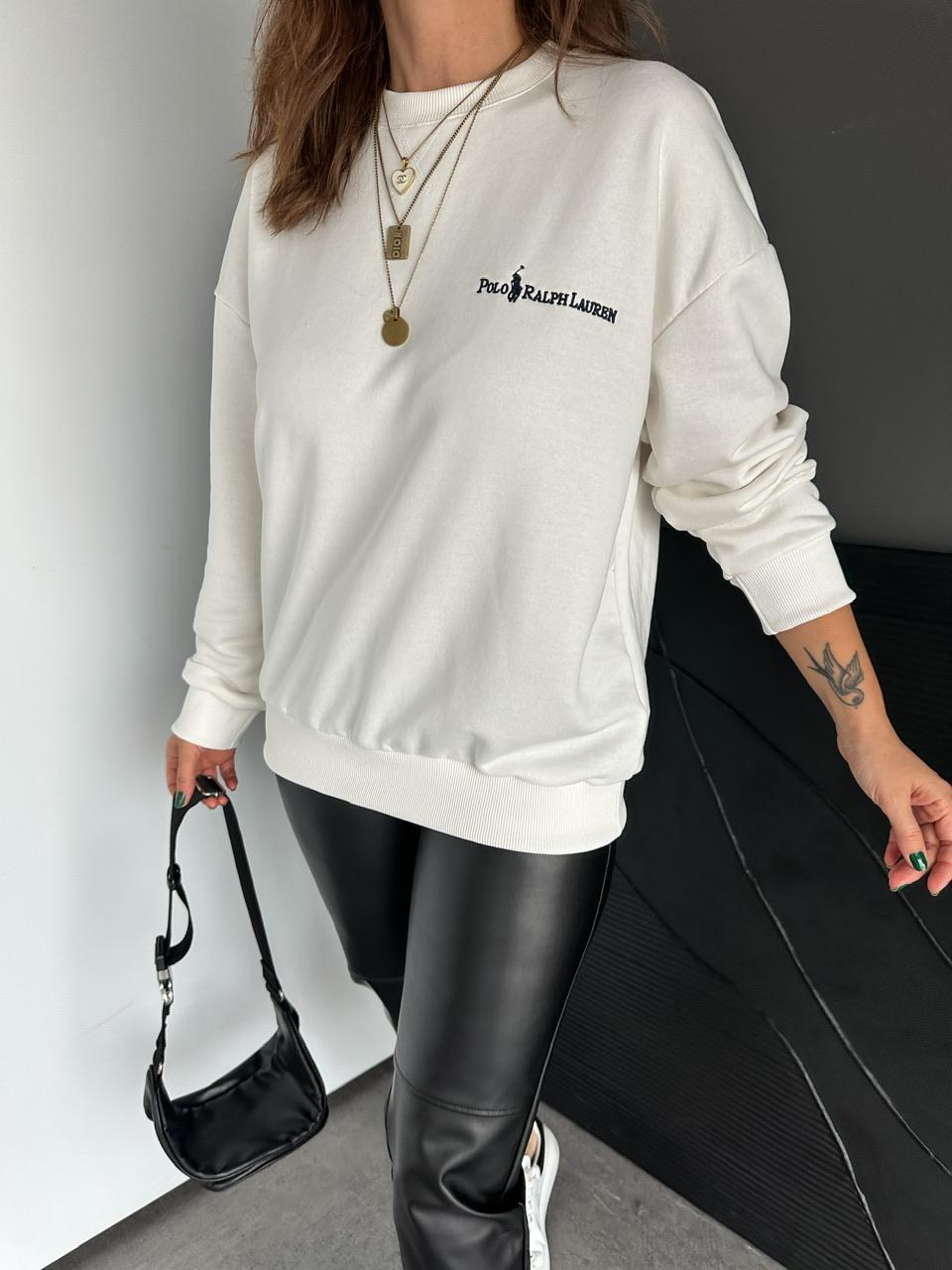 Beyaz Polo Yaka Sweatshirt