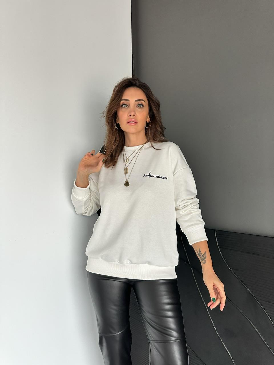 Beyaz Polo Yaka Sweatshirt