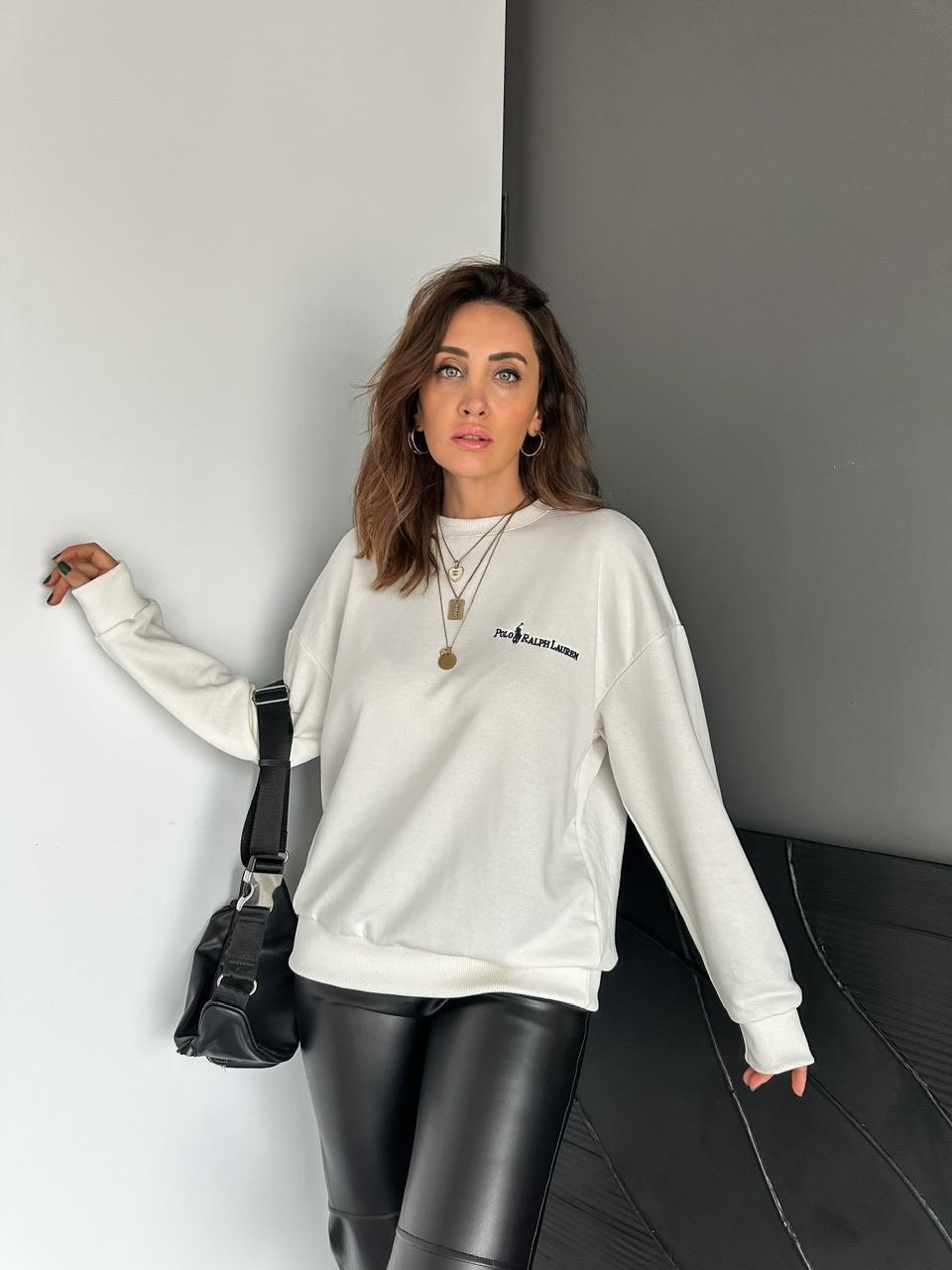Beyaz Polo Yaka Sweatshirt