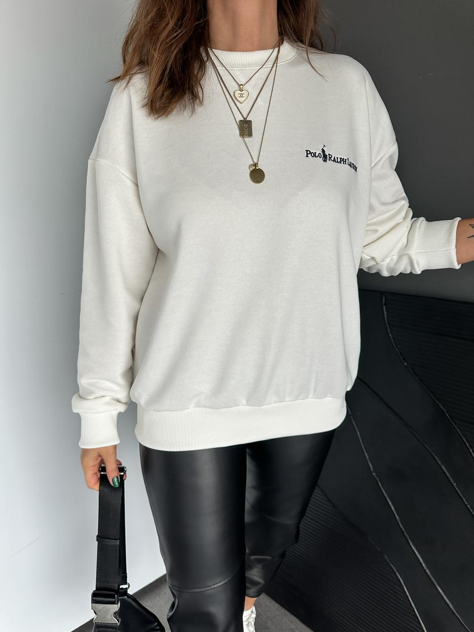 Beyaz Polo Yaka Sweatshirt