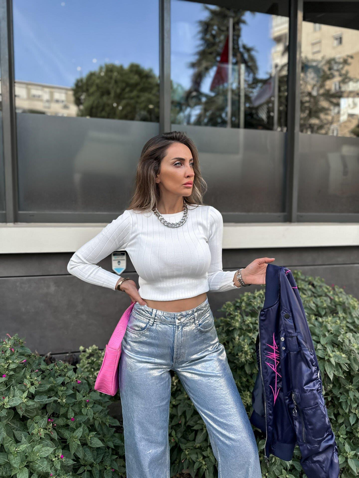 Beyaz Şeritli Balıkçı Yaka Triko