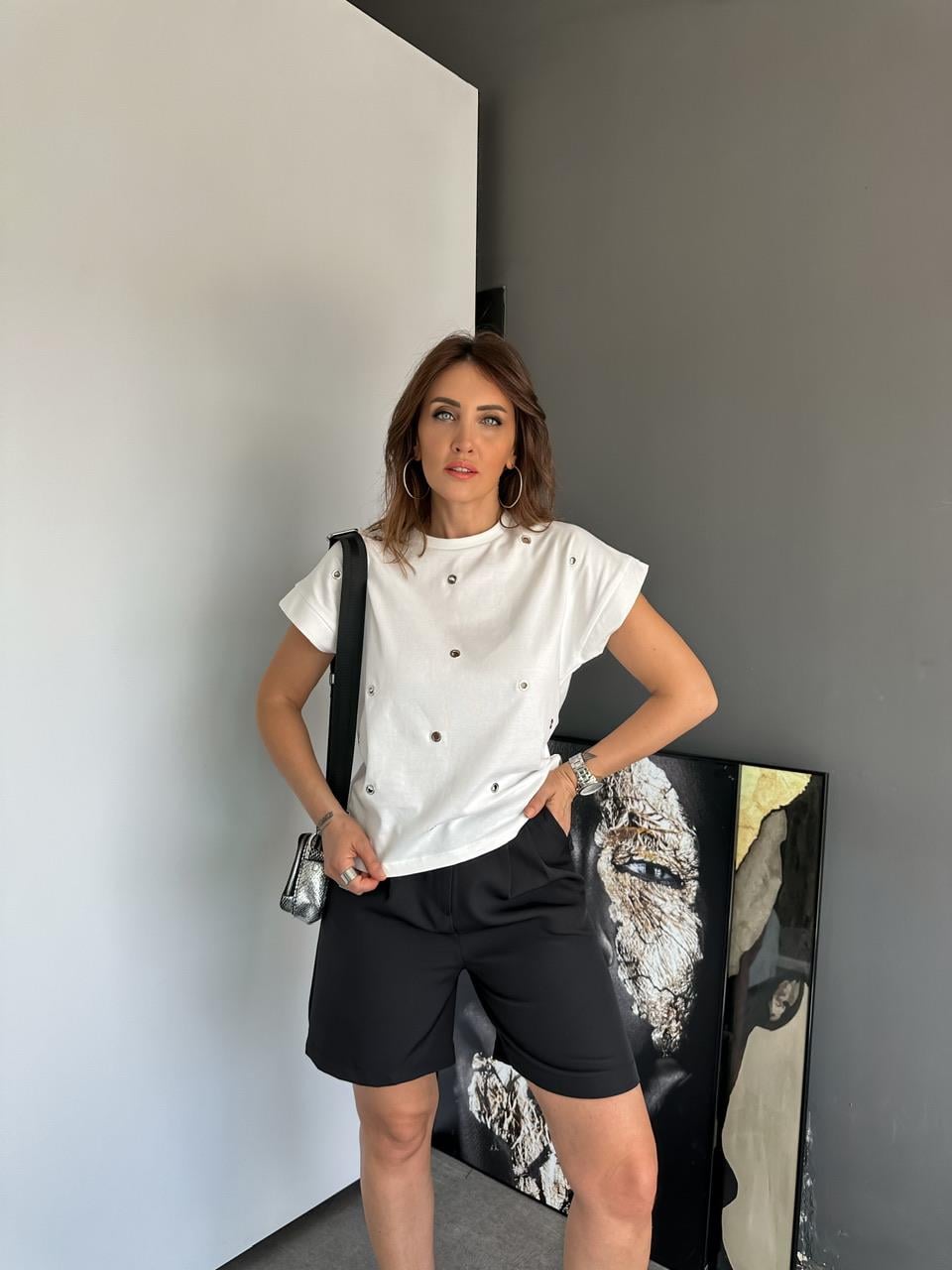 Beyaz T Kol Kuş Gözlü Tshirt