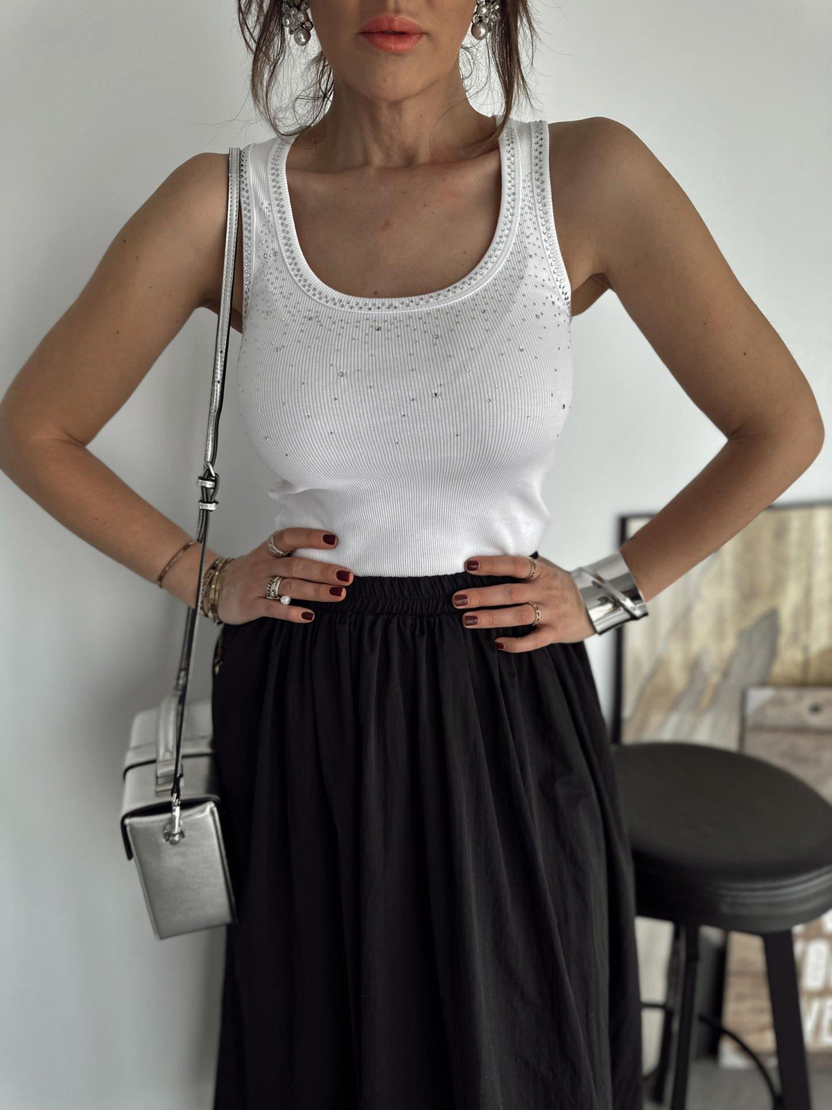 Beyaz Taşlı Basic Atlet