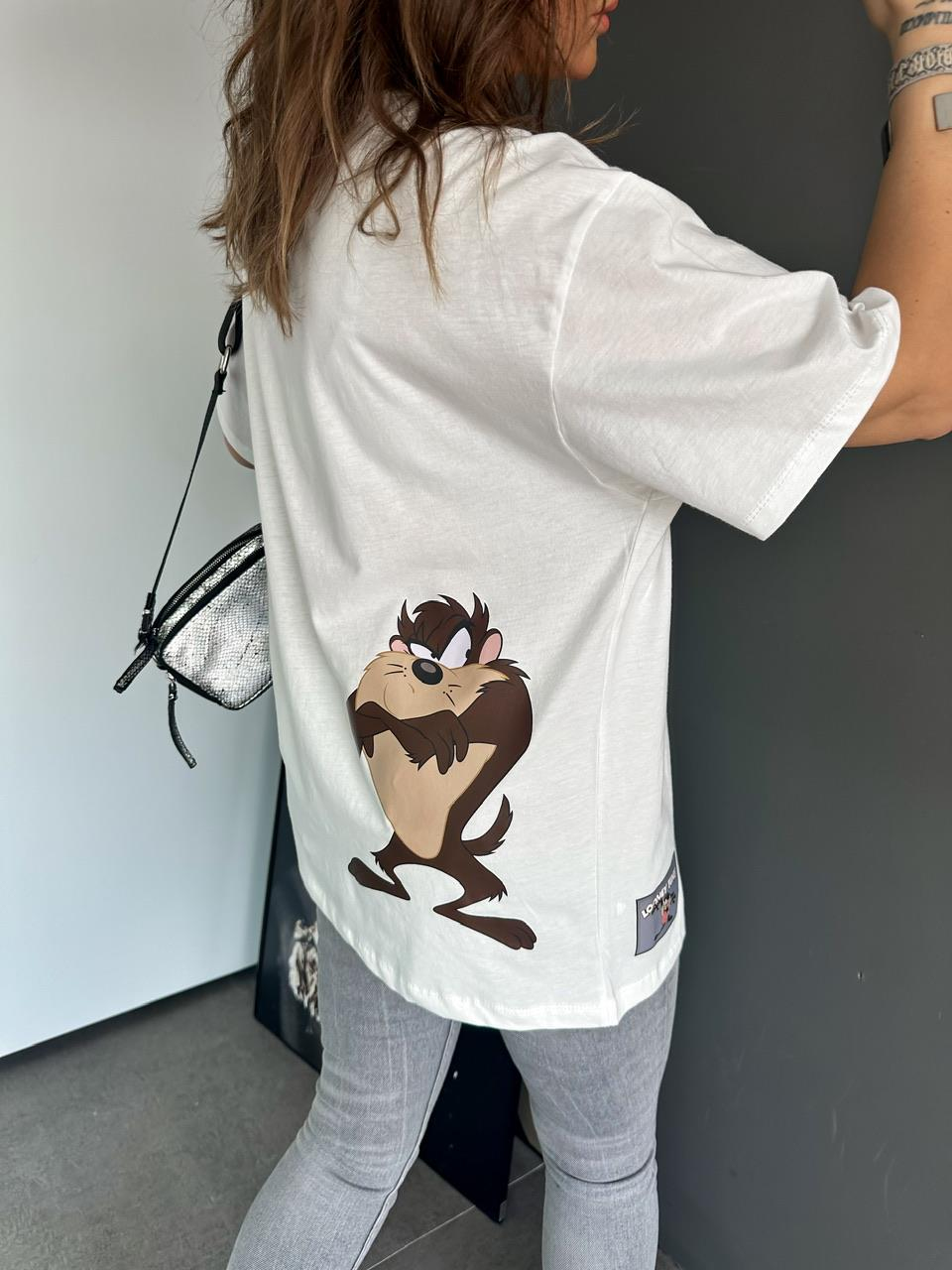Beyaz Tazmania Figürlü Tshirt