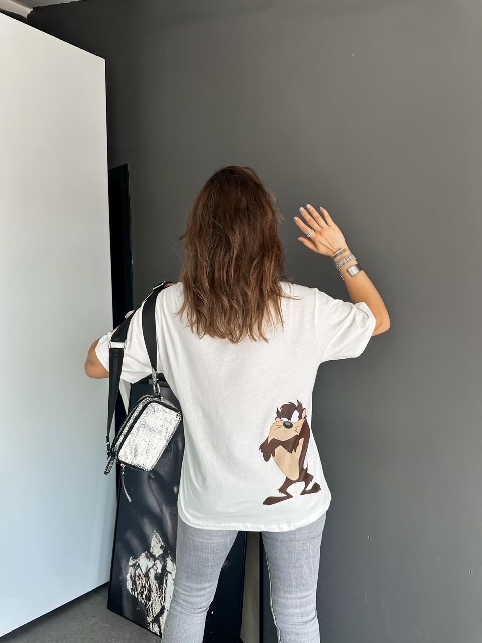 Beyaz Tazmania Figürlü Tshirt