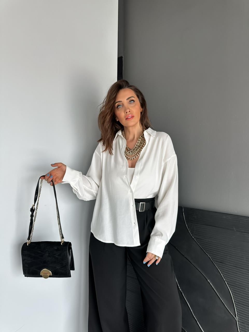 Beyaz Tensel Salaş Cotton Gömlek