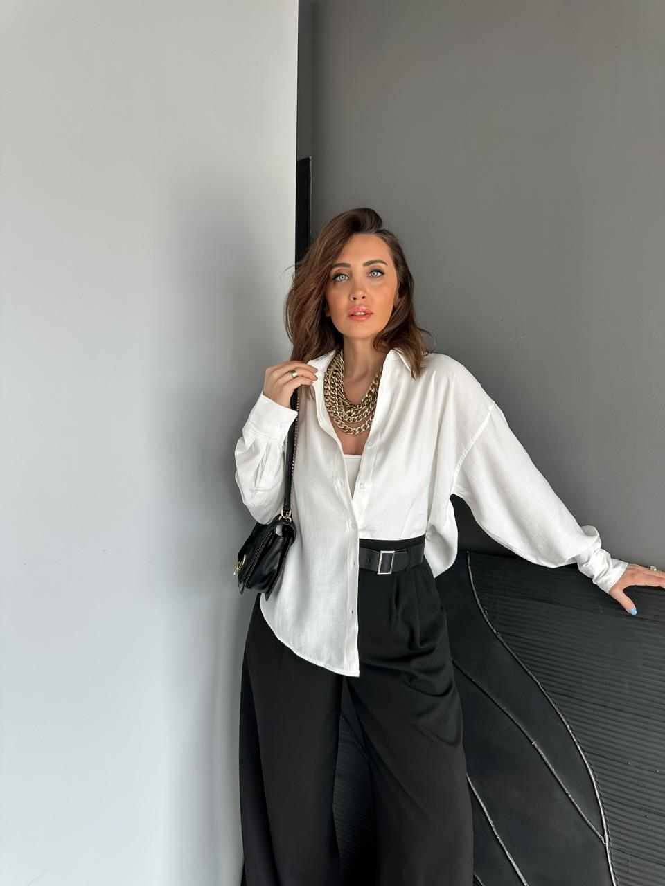 Beyaz Tensel Salaş Cotton Gömlek