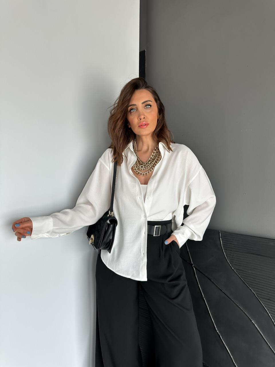 Beyaz Tensel Salaş Cotton Gömlek