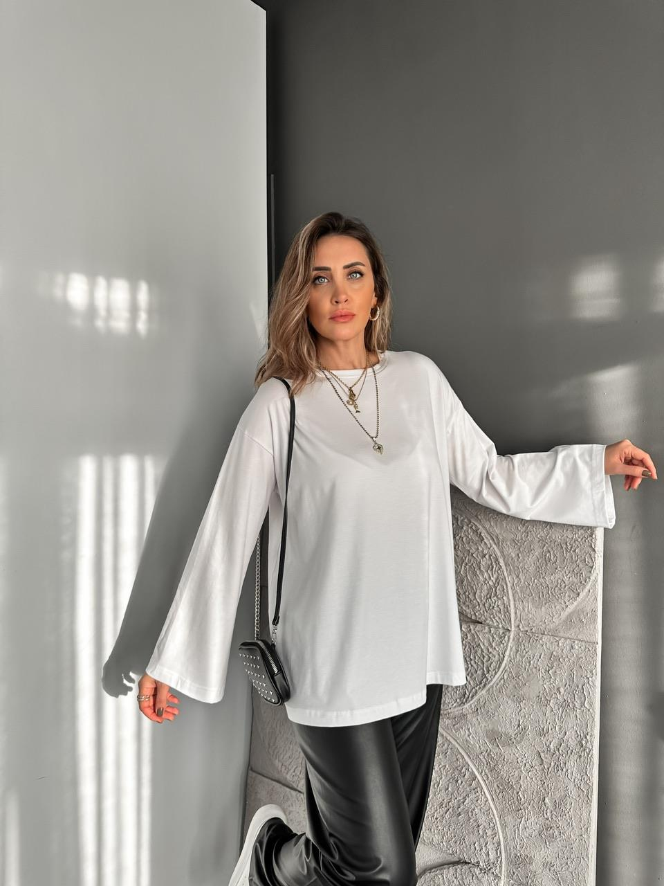 Beyaz Uzun Kol Salaş Tshirt